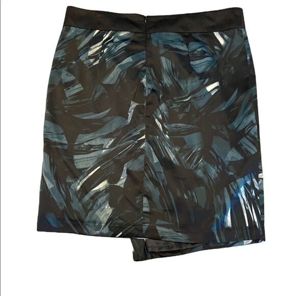 Sateen Black & Green Patterned Pleated High Waist Knee Length Skirt 40 - Picture 6 of 9